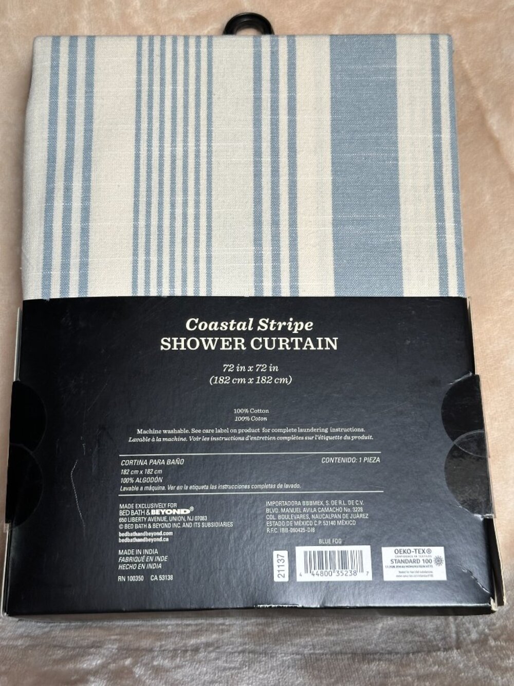 Bee & Willow Coastal Stripe Shower Curtain 100% Cotton 72"x72" Machine Washable - Picture 13 of 13